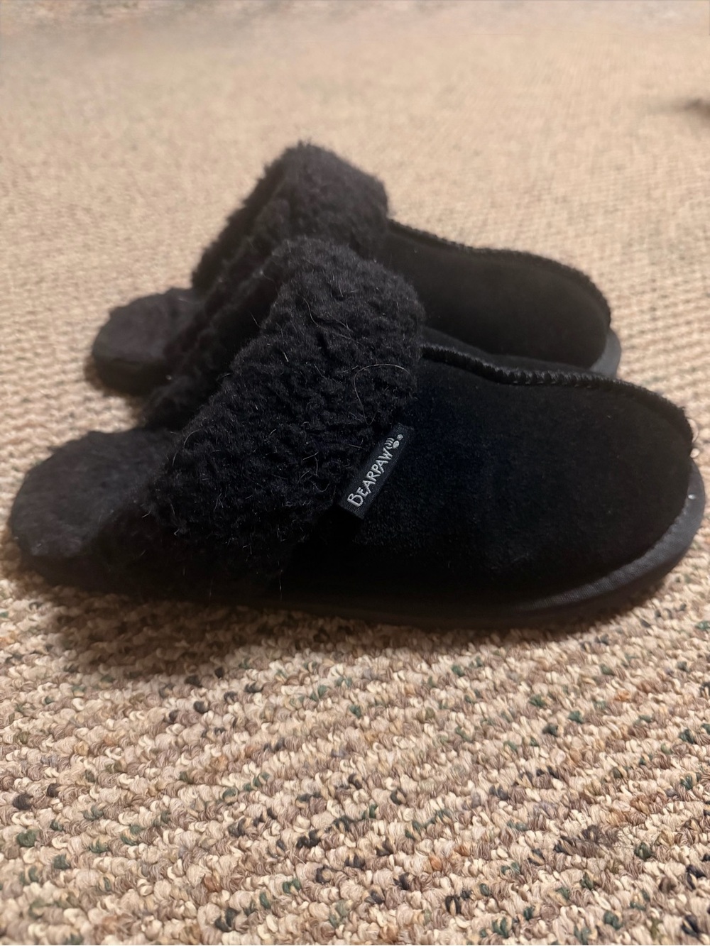 Bearpaw Black Shearling Clog Slippers